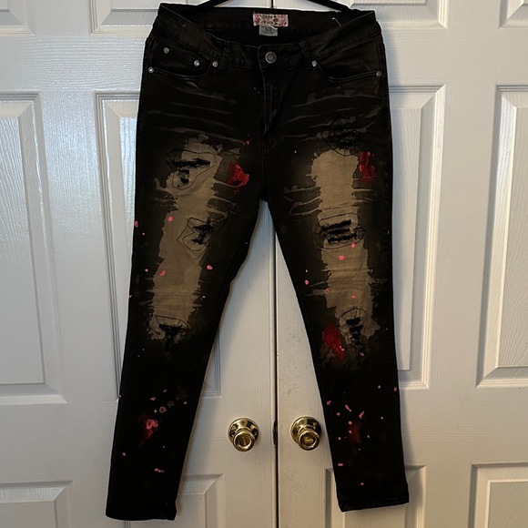 Denim - Stylish Black and Red Women's Jeans
